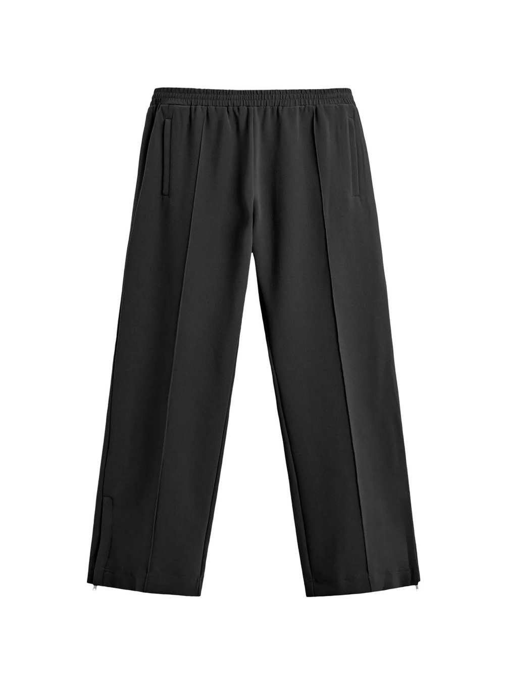 Zara Black Elastic-Waist Straight-Leg Trousers